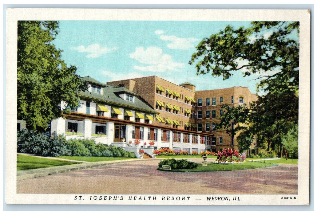 1951 St. Joseph Health Resort Building Restaurant Wedron Illinois IL Postcard