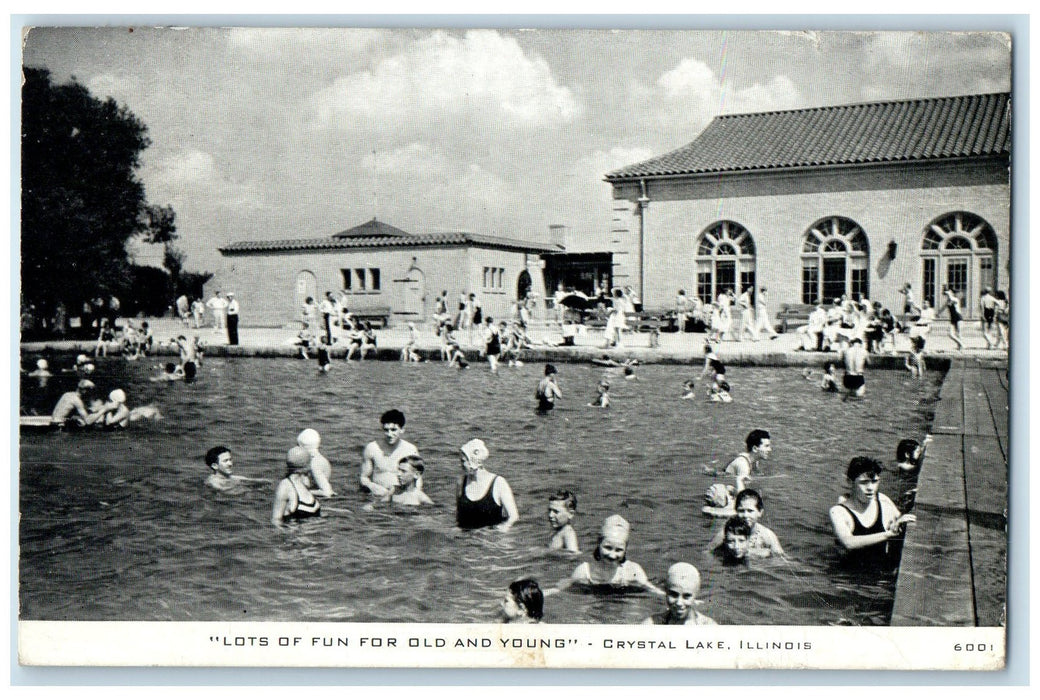 1941 Lots Of Fun For Old & Young Swimming Pool Crystal Lake Illinois IL Postcard
