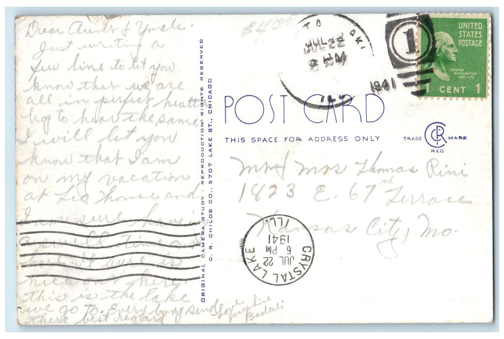 1941 Lots Of Fun For Old & Young Swimming Pool Crystal Lake Illinois IL Postcard