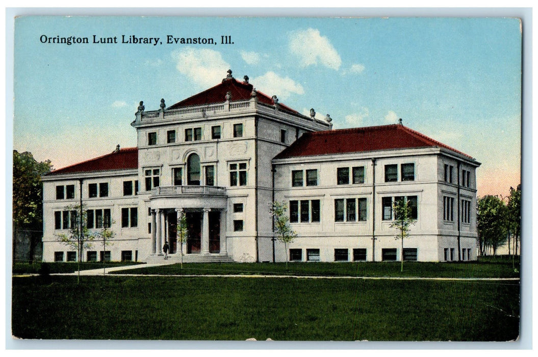1915 Orrington Lunt Library Building Step Entrance Evanston Illinois IL Postcard