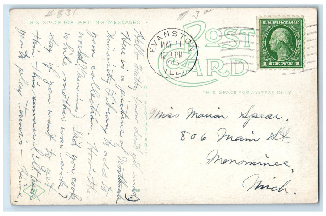 1915 Orrington Lunt Library Building Step Entrance Evanston Illinois IL Postcard