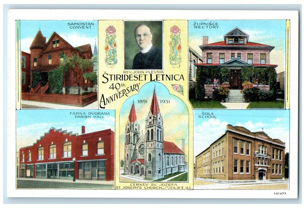 c1920's St. Joseph's Church Letnica 40th Anniversary Joliet Illinois IL Postcard