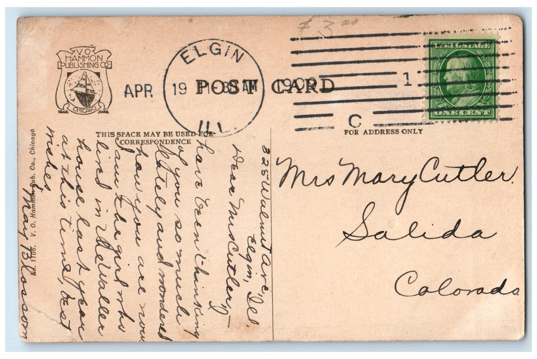1909 Gail Borden Public Library Building Dirt Road Elgin Illinois IL Postcard