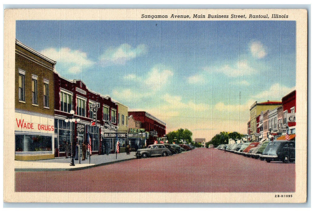c1940's Sangamon Avenue Main Business Street Road Rantoul Illinois IL Postcard