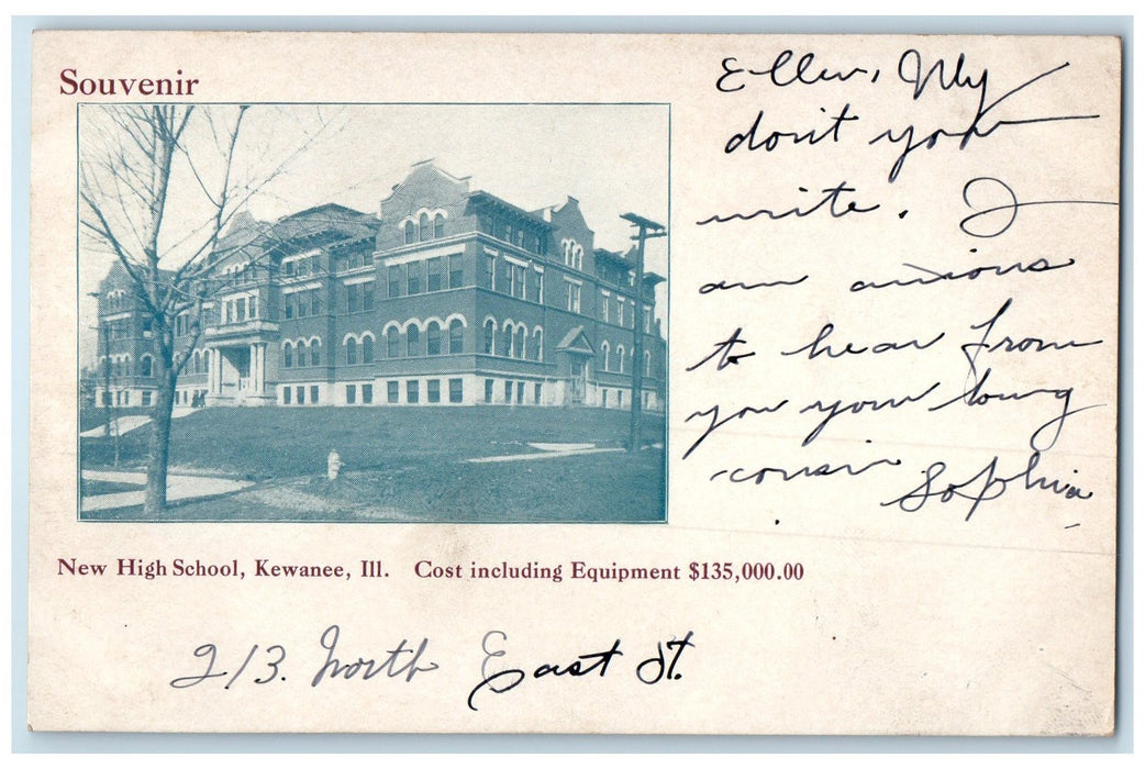 c1905's New High School Campus Building Kewanee Illinois IL Advertising Postcard
