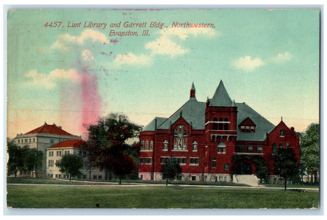 1912 Lunt Library & Garrett Building Northwestern Evanston Illinois IL Postcard