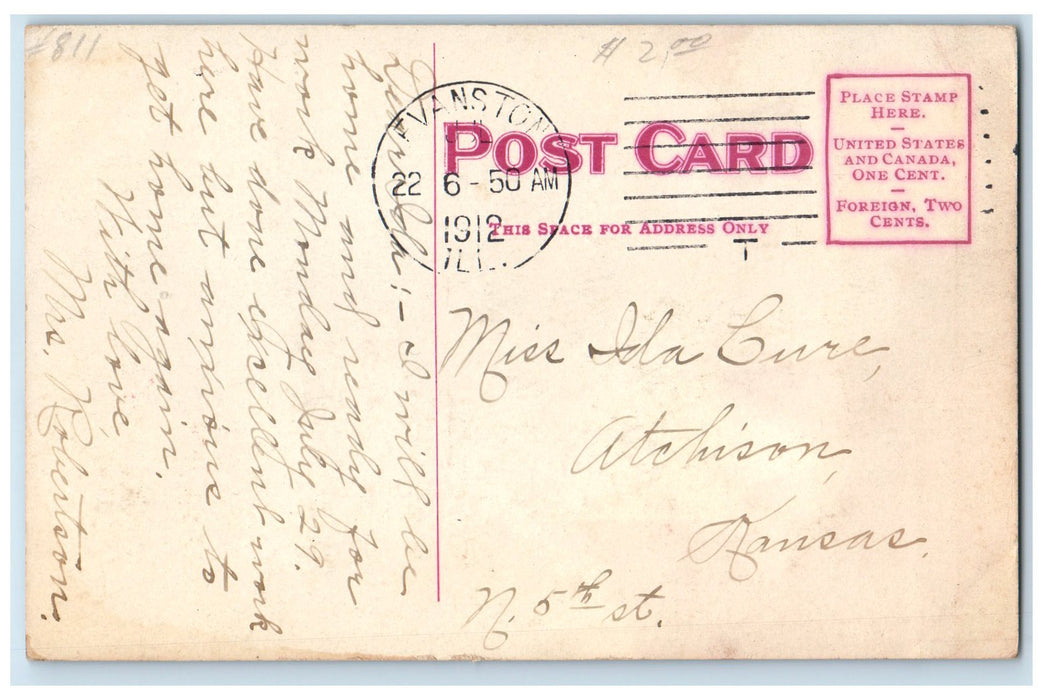 1912 Lunt Library & Garrett Building Northwestern Evanston Illinois IL Postcard