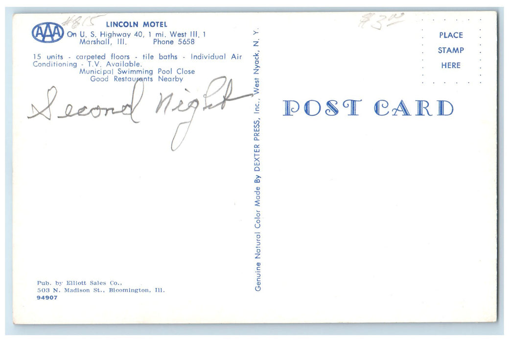 c1950 Lincoln Motel Building Restaurant Cottages Dirt Road Marshall IL Postcard