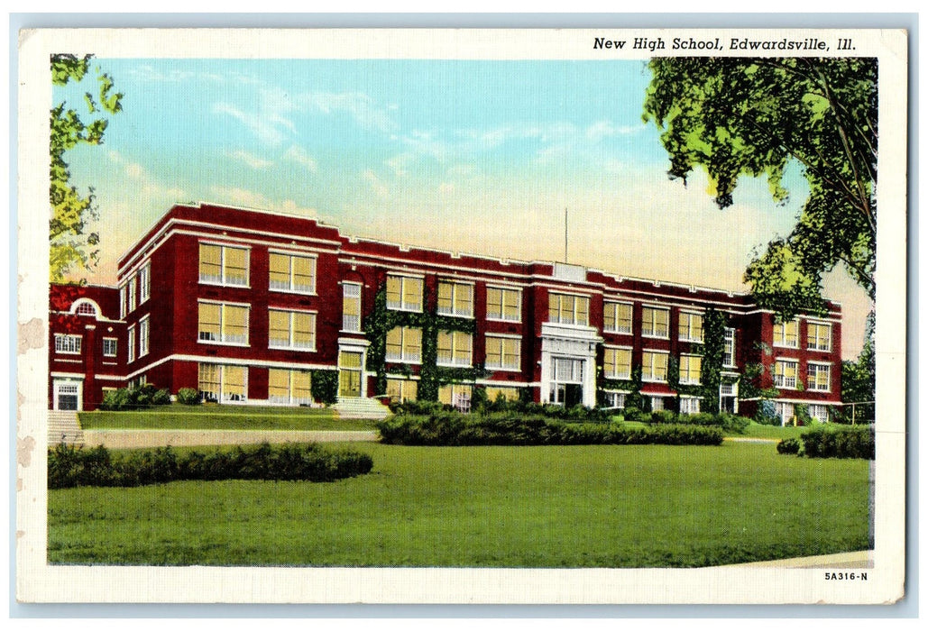 c1920's New High School Campus Building Ground Edwardsville Illinois IL Postcard