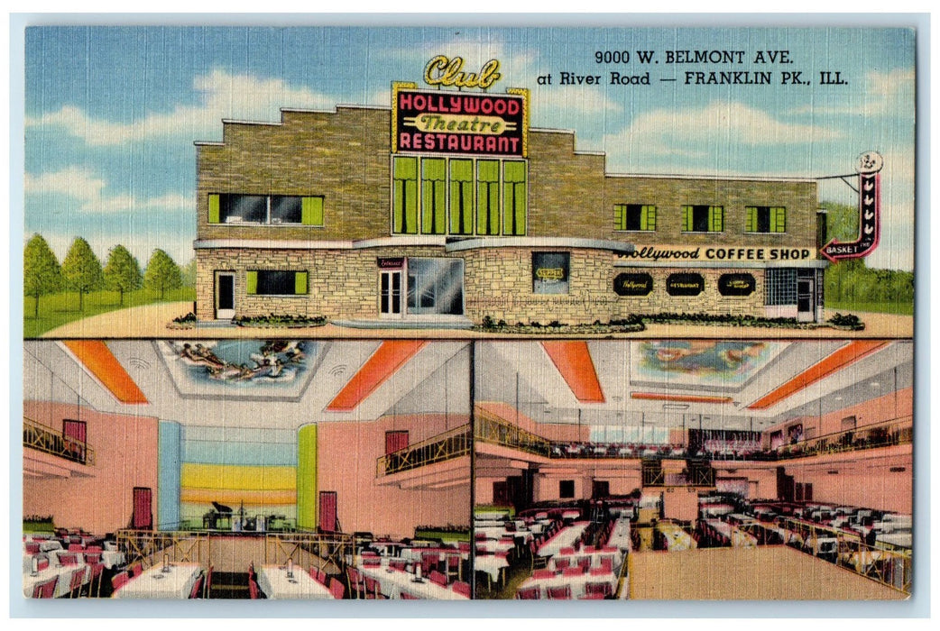 c1950's Club Hollywood Restaurant Theater Franklin Park Illinois IL Postcard