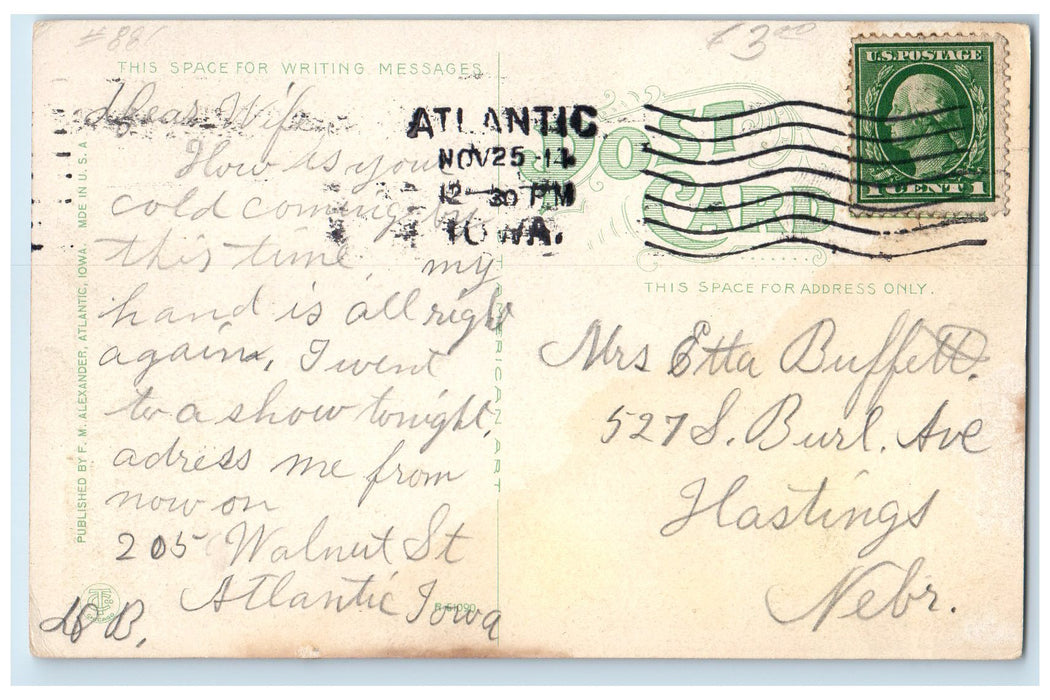 1910 Bird's Eye View Of Atlantic Houses & Trees Iowa IA Posted Vintage Postcard