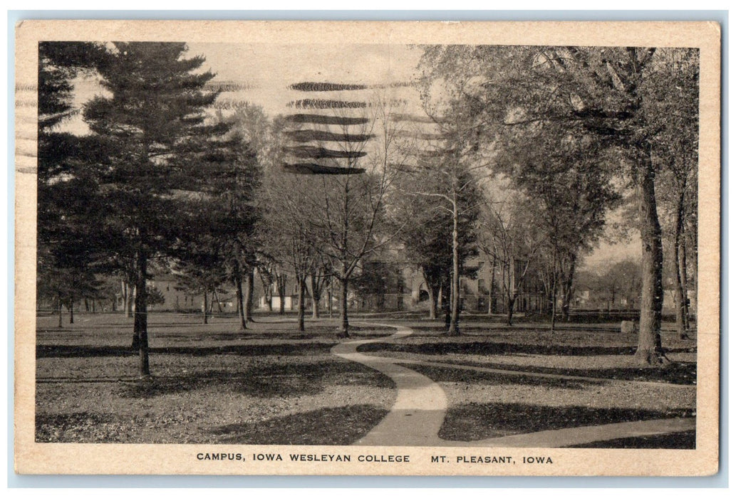 1943 Campus Iowa Wesleyan College Exterior Mt. Pleasant Iowa IA Posted Postcard