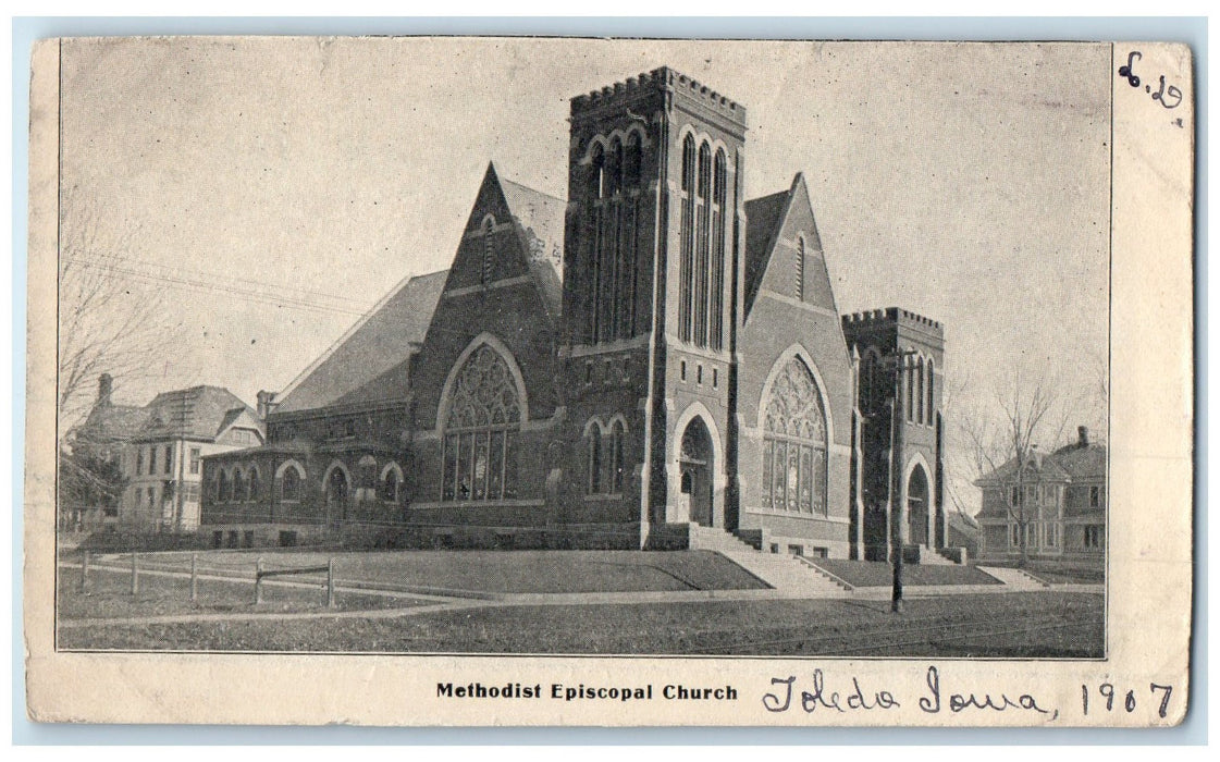 1907 Methodist Episcopal Church Exterior Roadside Toledo Iowa IA Posted Postcard