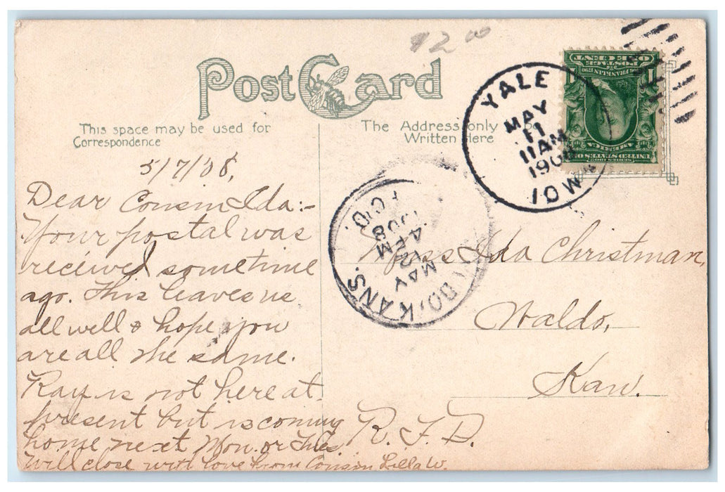 1908 Des Moines Post Office Exterior Roadside Des Moines Iowa IA Posted Postcard