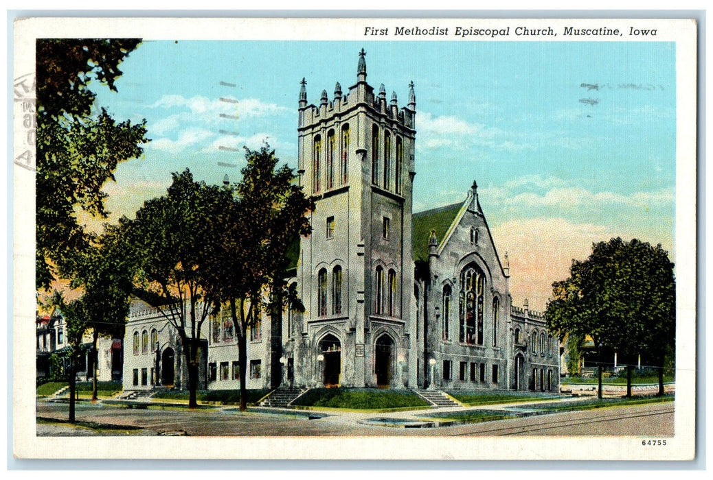 1940 First Methodist Episcopal Church Exterior Muscatine Iowa IA Posted Postcard