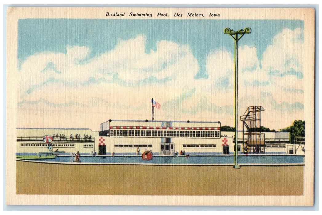 c1940's Birdland Swimming Pool Des Moines Iowa IA Unposted Lamppost Postcard