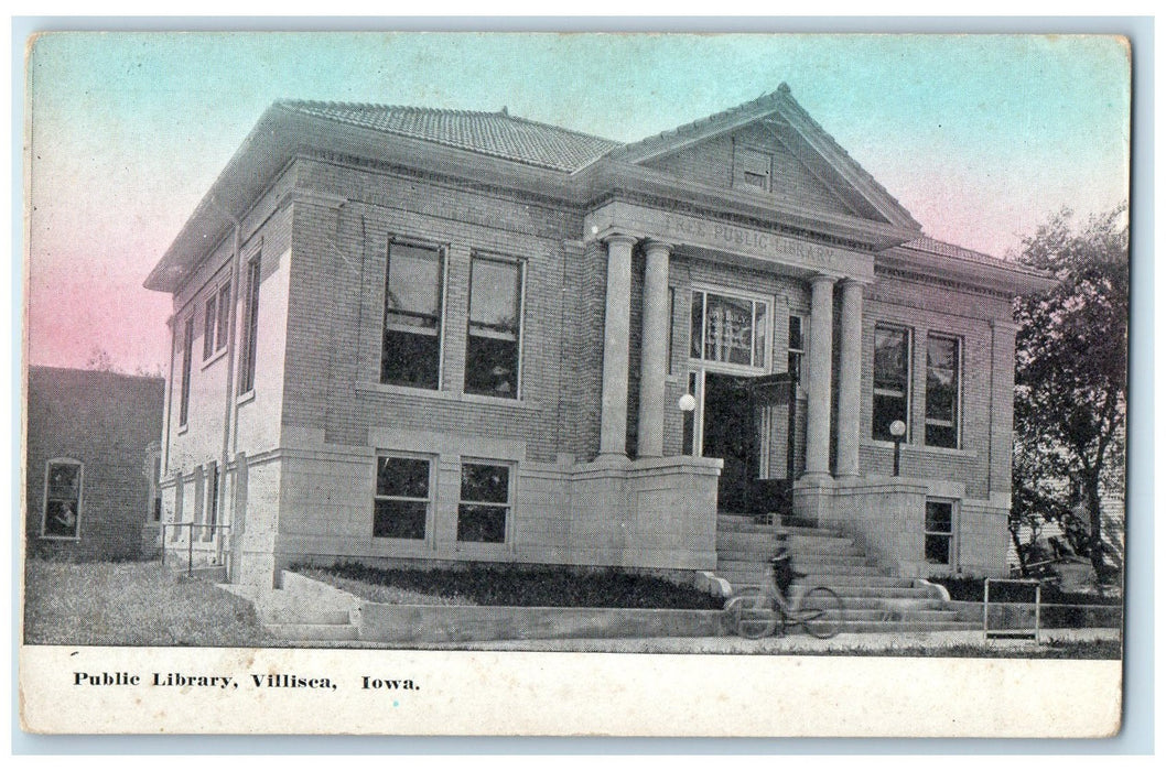 c1910's Public Library Exterior Roadside Villisea Iowa IA Unposted  Postcard