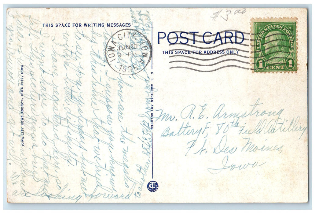 1938 Bird's Eye View Of New University Hospital Iowa City Iowa IA Trees Postcard
