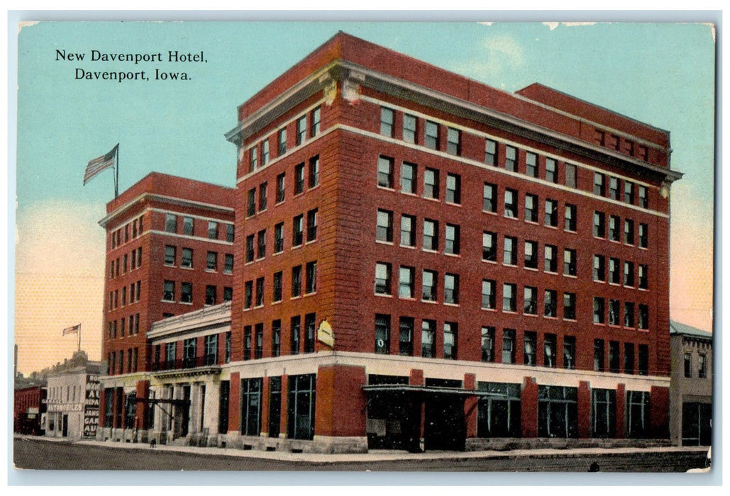 c1910s New Davenport Hotel Exterior Roadside Davenport Iowa IA Unposted Postcard
