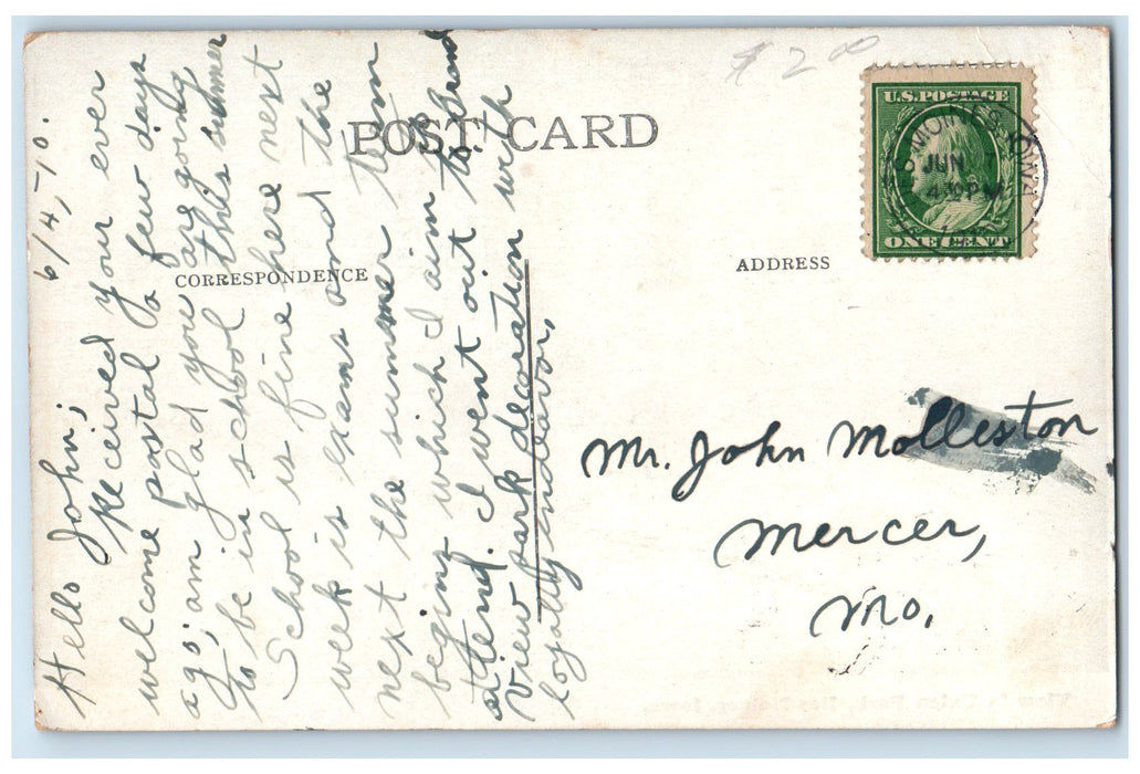 1916 View In Union Park Trees & Bench Des Moines Iowa IA Posted Vintage Postcard