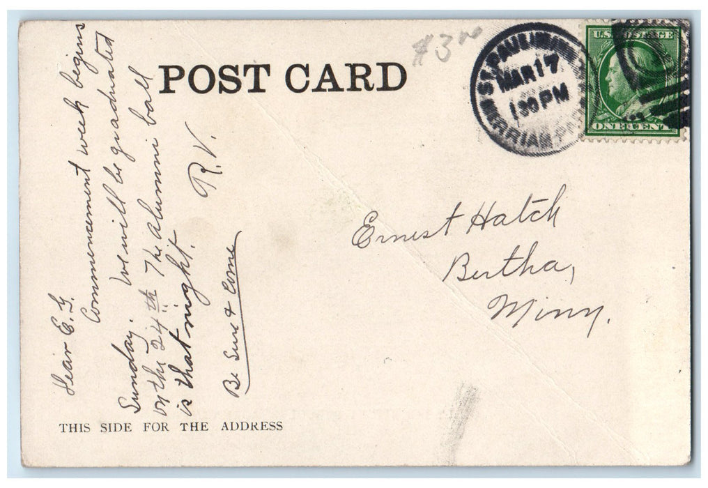 1906 Girl's Dormitory School Of Agriculture Morris Minnesota MN Posted Postcard
