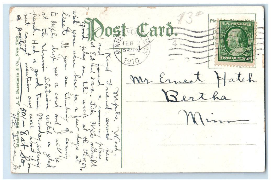 1910 Interior Carling's Uptown Restaurant St. Paul MN Posted Tables Postcard