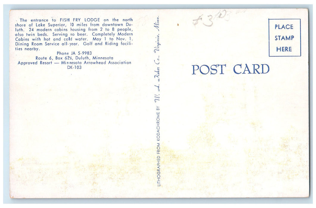 c1960's Entrance Of Fish Fry Lodge Duluth Minnesota MN Unposted Vintage Postcard