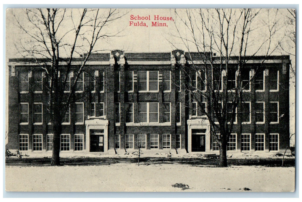 c1910s School House Exterior Roadside Fulda Minnesota MN Unposted Trees Postcard