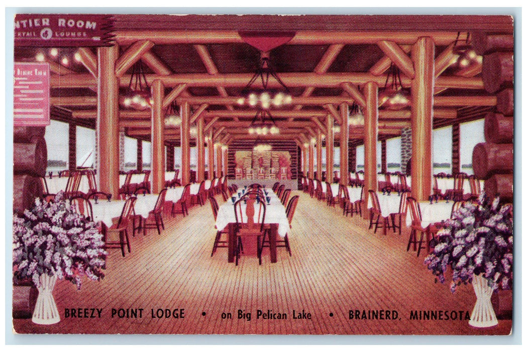 c1940s Breezy Point Lodge Interior Brainerd Minnesota MN Unposted Table Postcard