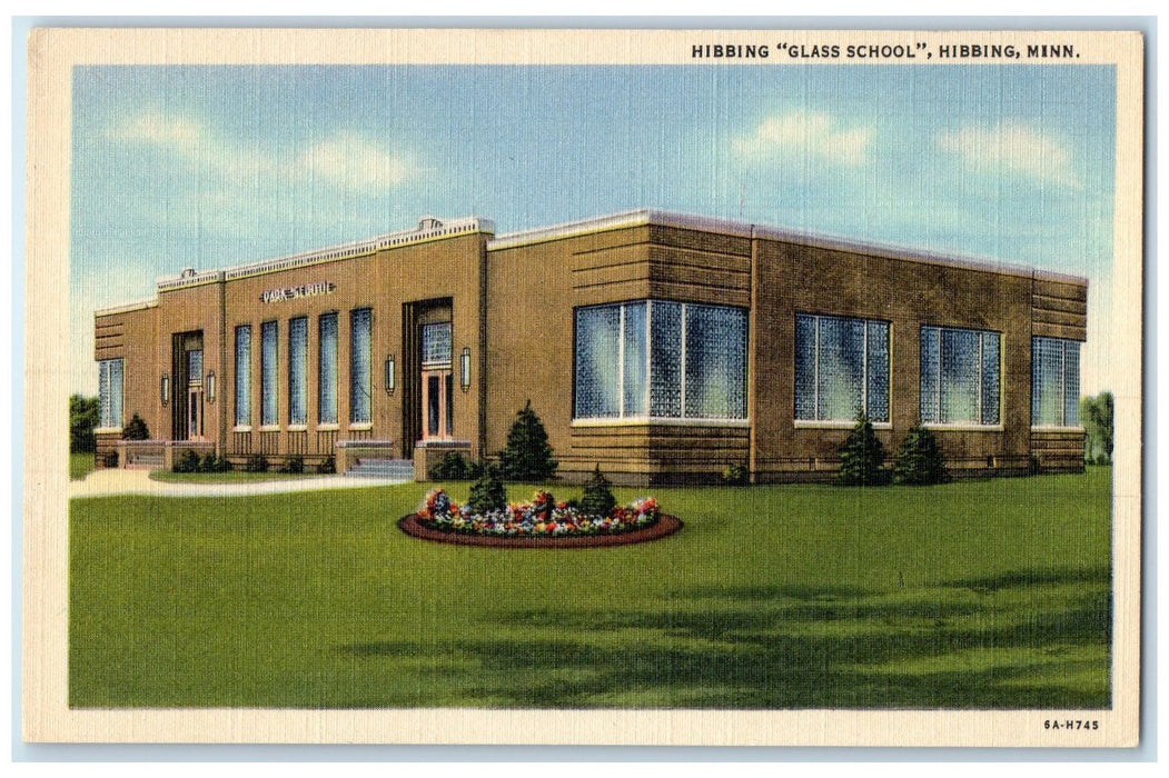 c1940s Hibbing Glass School Exterior Hibbing Minnesota MN Unposted Postcard
