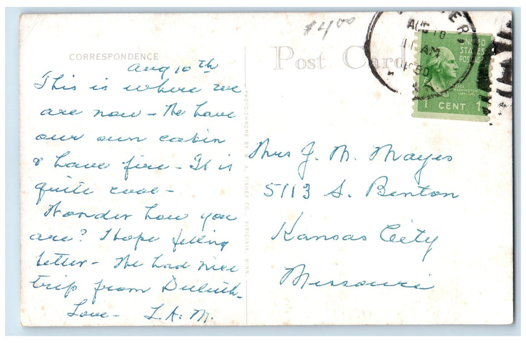 1950 Main Lodge Journey's End Lodge Leech Lake Walker Minnesota MN Tree Postcard