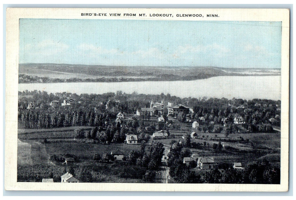 1940 Bird's Eye View From Mt. Lookout Glenwood Minnesota MN Posted Tree Postcard