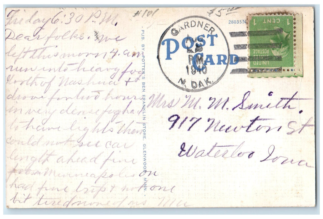 1940 Bird's Eye View From Mt. Lookout Glenwood Minnesota MN Posted Tree Postcard