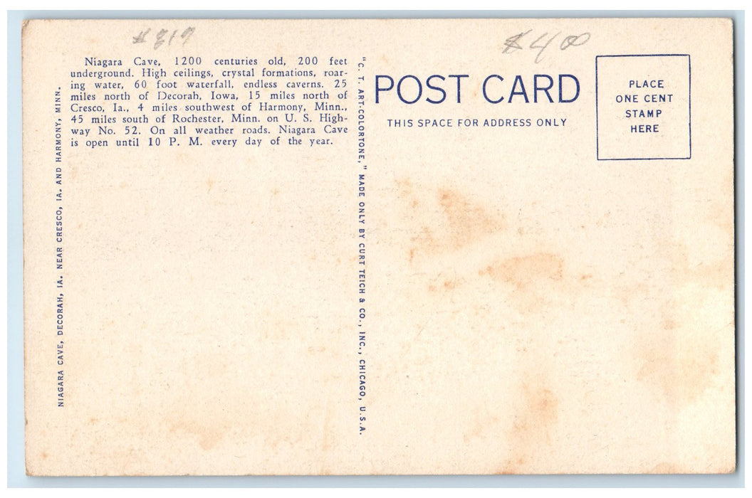 c1940's Entrance Lodge Niagara Cave Exterior Iowa-Minnesota Line Cars  Postcard