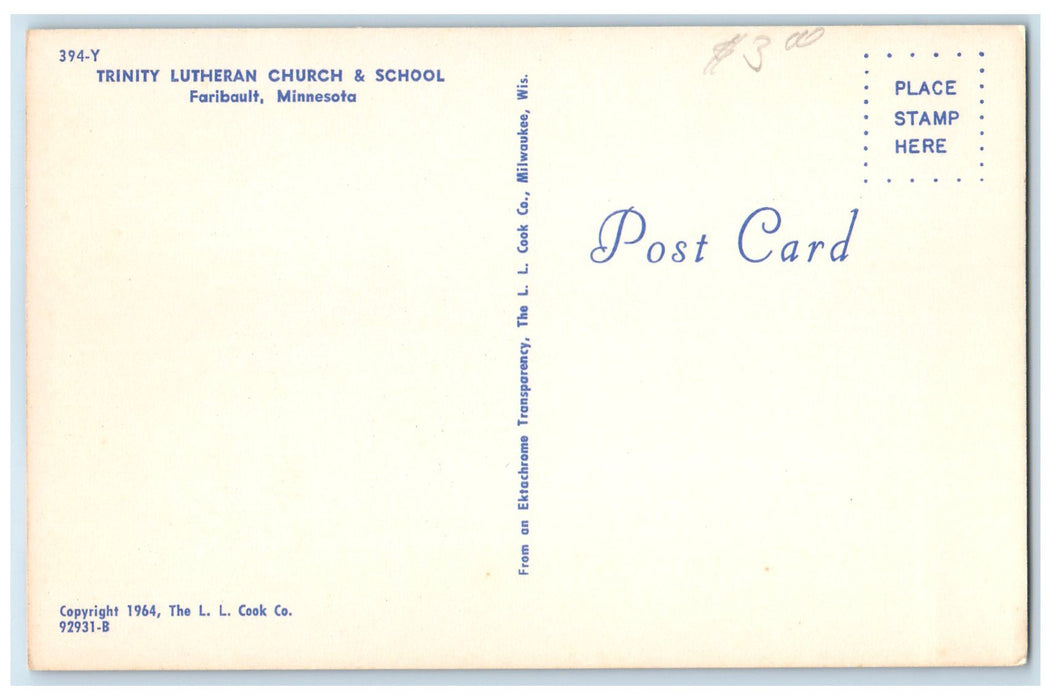 c1940's Trinity Lutheran Church And School Faribault Minnesota MN Flag Postcard