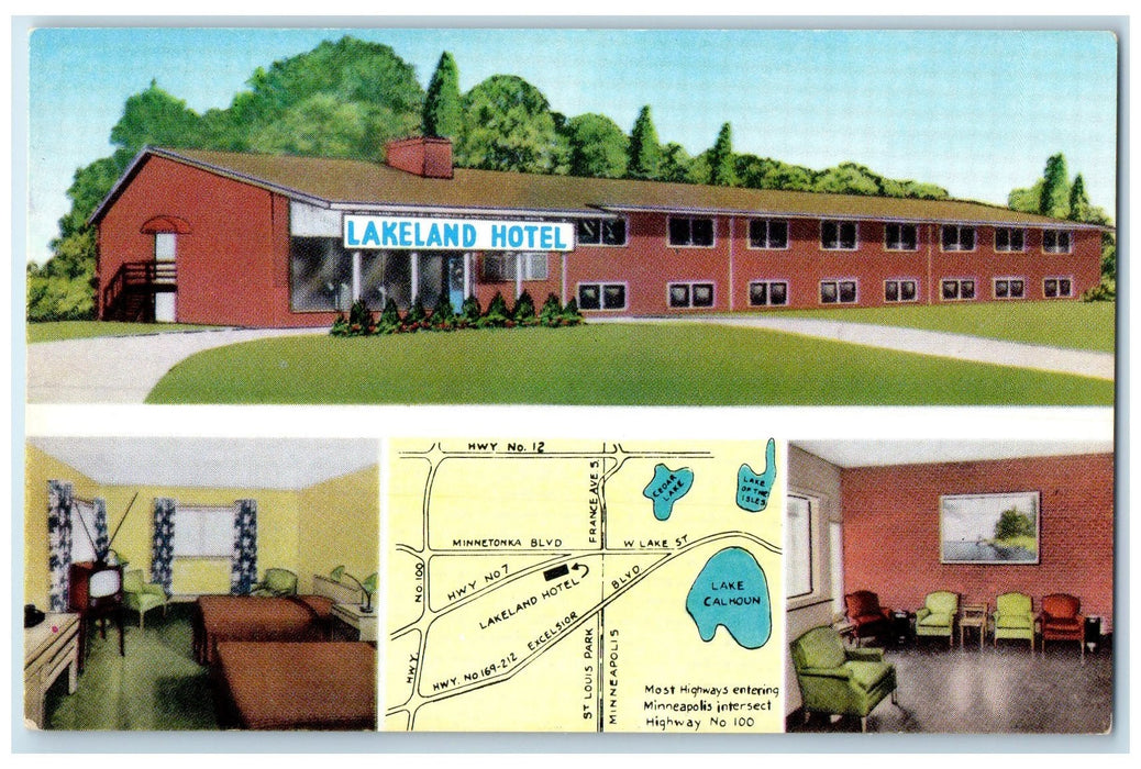 c1940's Lakeland Motor Hotel Exterior Minneapolis Minnesota MN Unposted Postcard