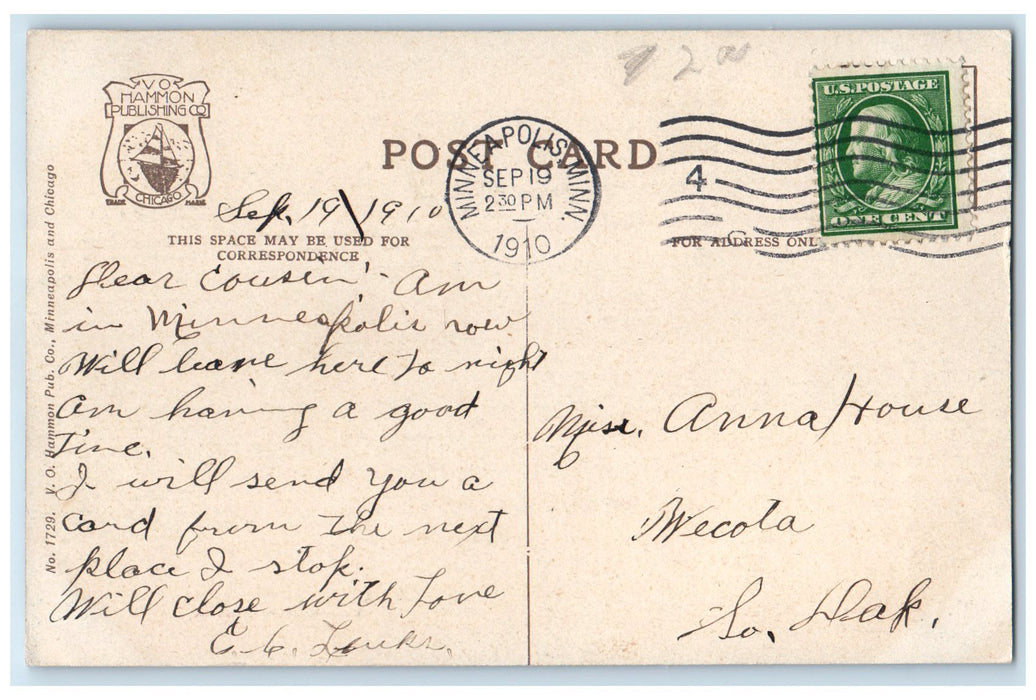 1910 Cottagewood Lake Boat House Minnetonka Minnesota MN Posted Vintage Postcard