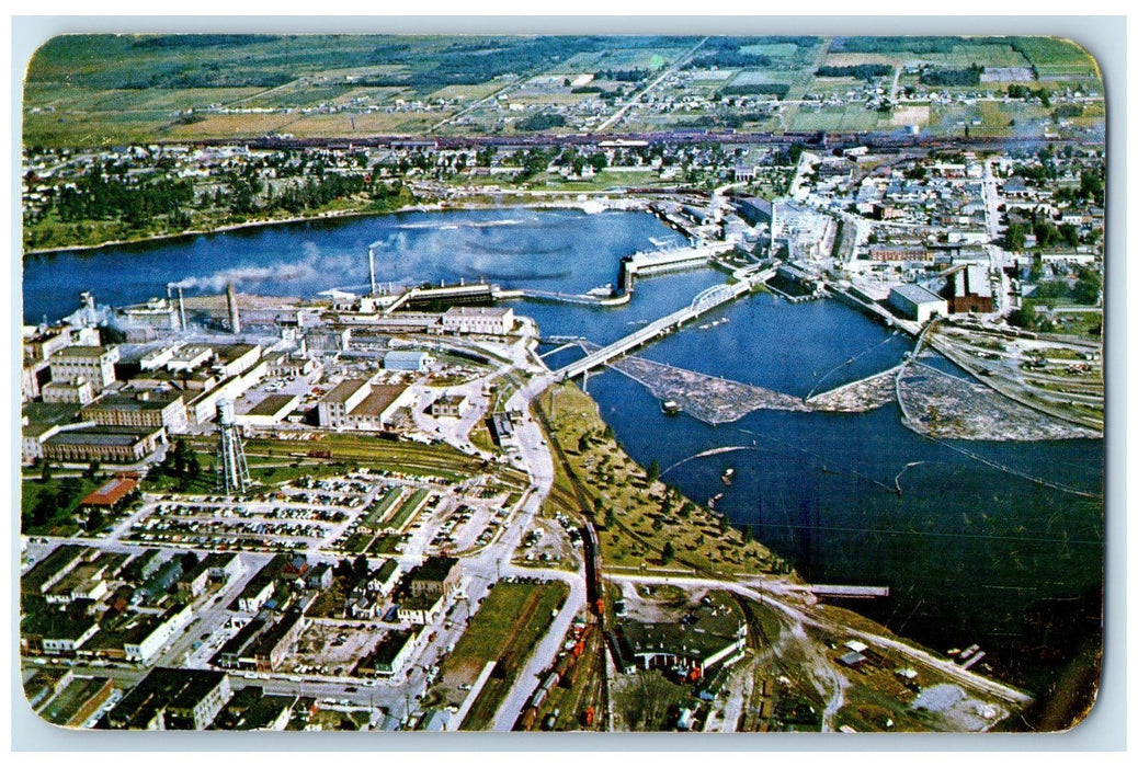 1956 Aerial View Of  Border Cities Fort Frances International Falls MN Postcard