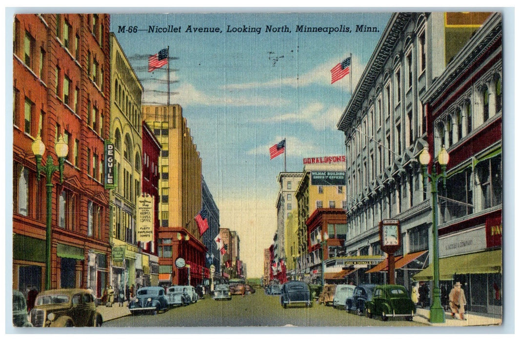 1943 Nicollet Avenue Looking North Minneapolis Minnesota MN Posted Flag Postcard