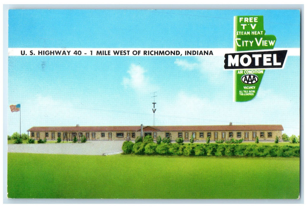 c1940's City View Exterior Roadside Motel Richmond Indiana IN Unposted Postcard