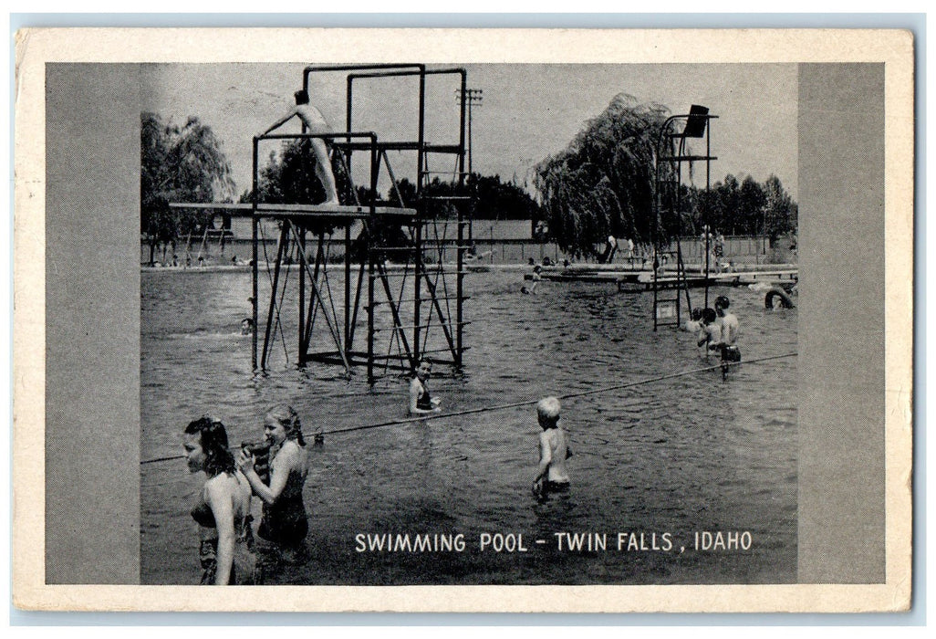 1945 Swimming Pool Bathing Scene Twin Falls Indiana IN Posted Vintage Postcard