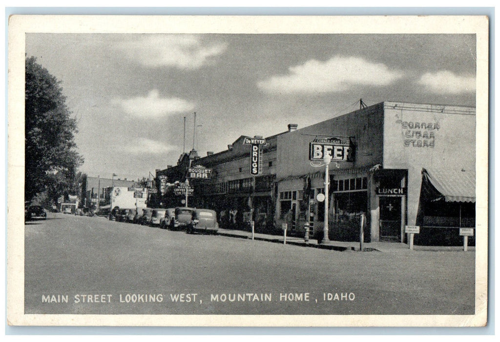 c1940s Main Street Looking West Mountain Home Indiana IN Unposted Shops Postcard