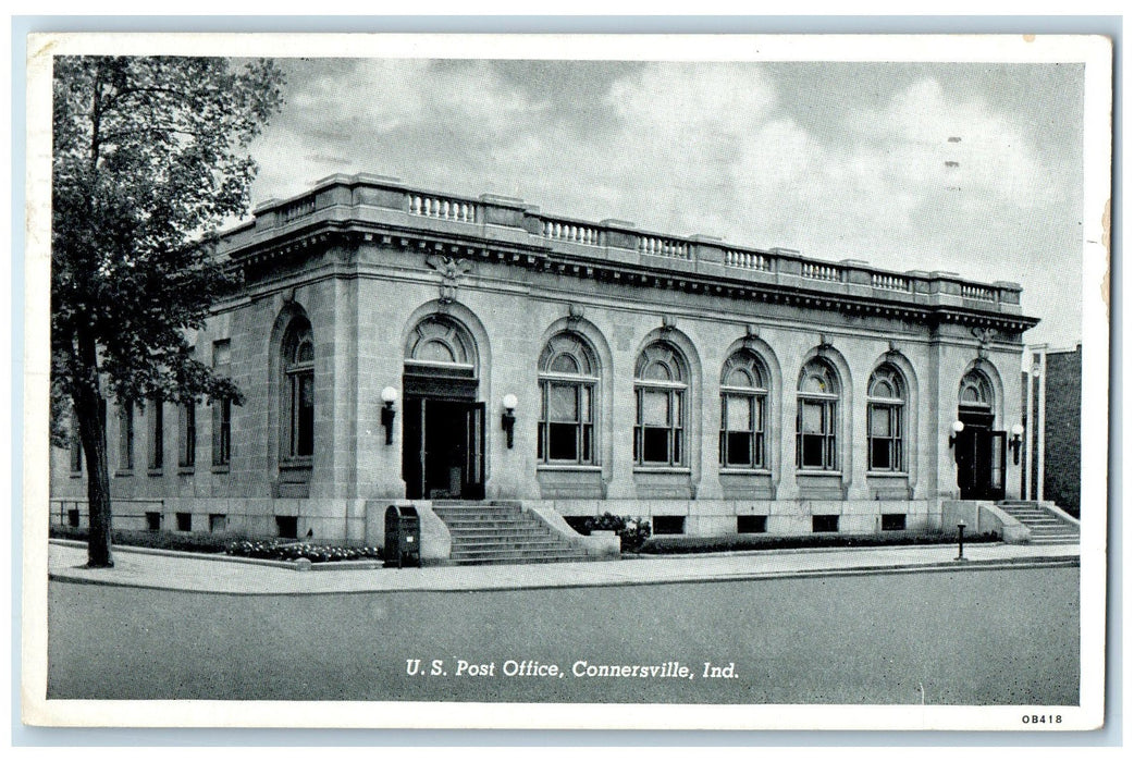 1946 US Post Office Exterior Roadside Connersville Indiana IN Posted Postcard