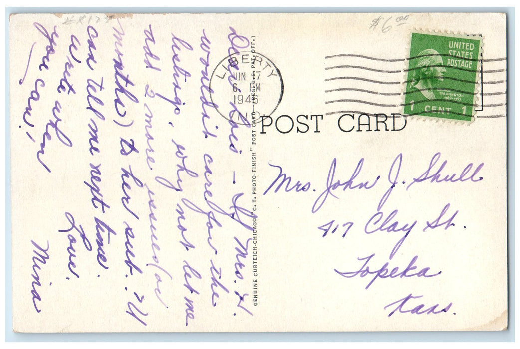 1946 US Post Office Exterior Roadside Connersville Indiana IN Posted Postcard