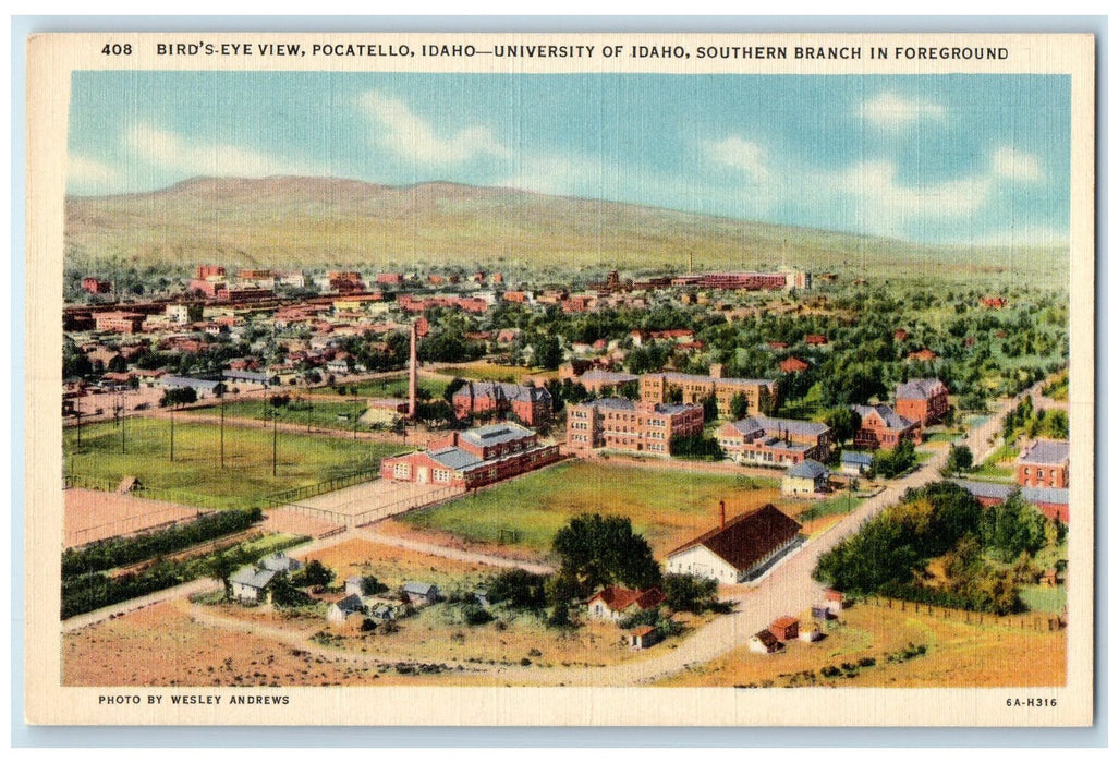 c1940's Bird's Eye View University Of Idaho Pocatello Indiana IN Houses Postcard