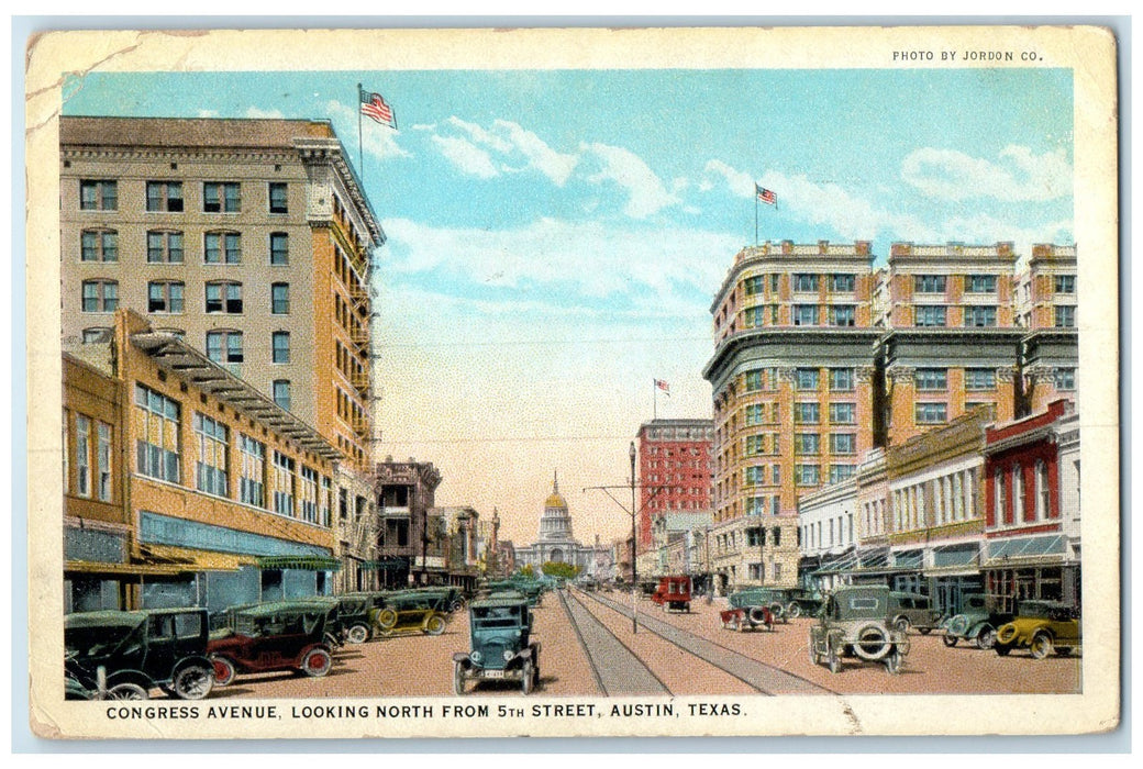 1925 Congress Avenue 5th Street Classic Cars Railroad Austin Texas TX Postcard