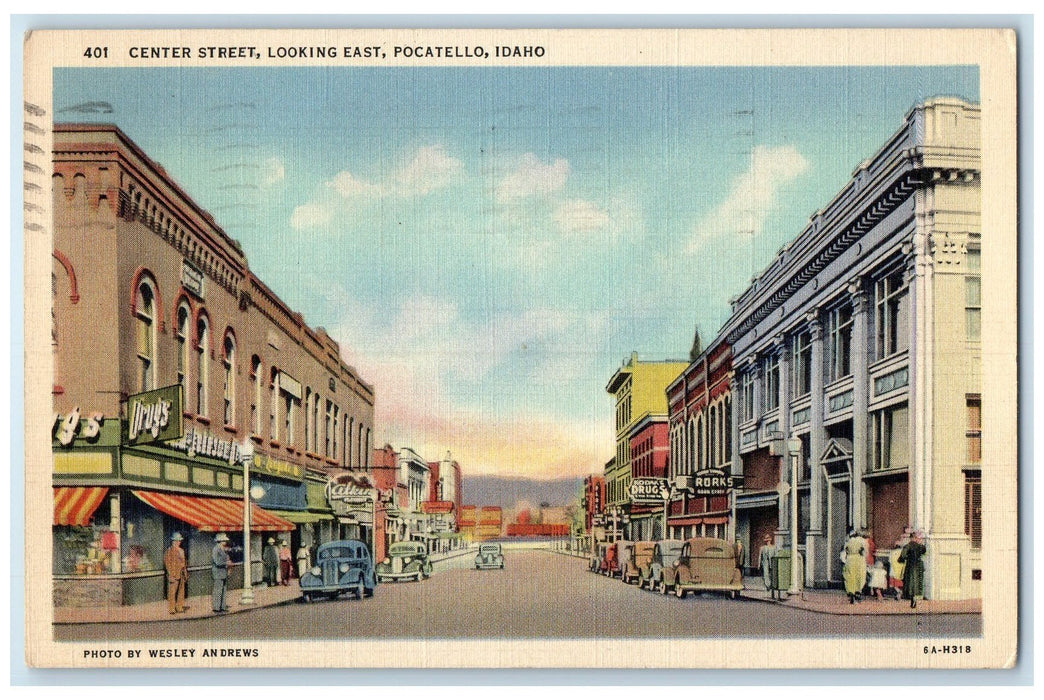 1939 Center Street Looking East Downtown Pocatello Indiana IN Posted Postcard