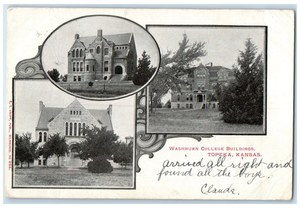 1905 Washburn College Buildings Scene Topeka Kansas KS Posted Vintage Postcard