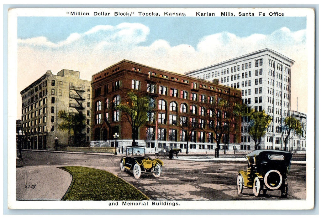 c1920's Million Dollar Block Buildings Topeka Kansas KS Unposted Cars Postcard