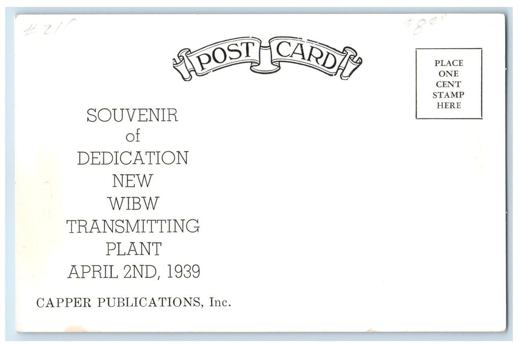 c1940s Souvenir Dedication New WIBW Transmitting Plant Topeka Kansas KS Postcard